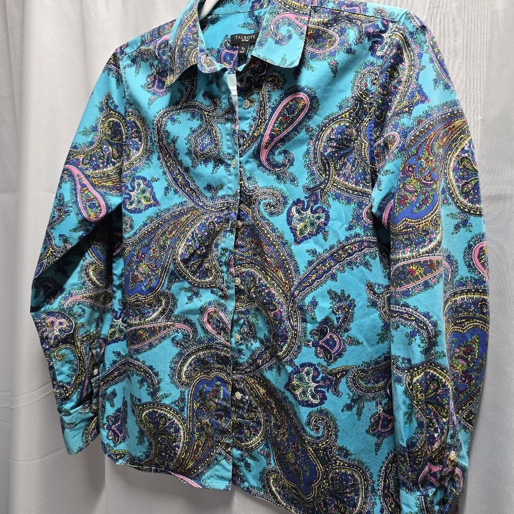 Womens Talbots Paisley Button-Up Shirt in Teal and Pink(petites/Sp)  (089)